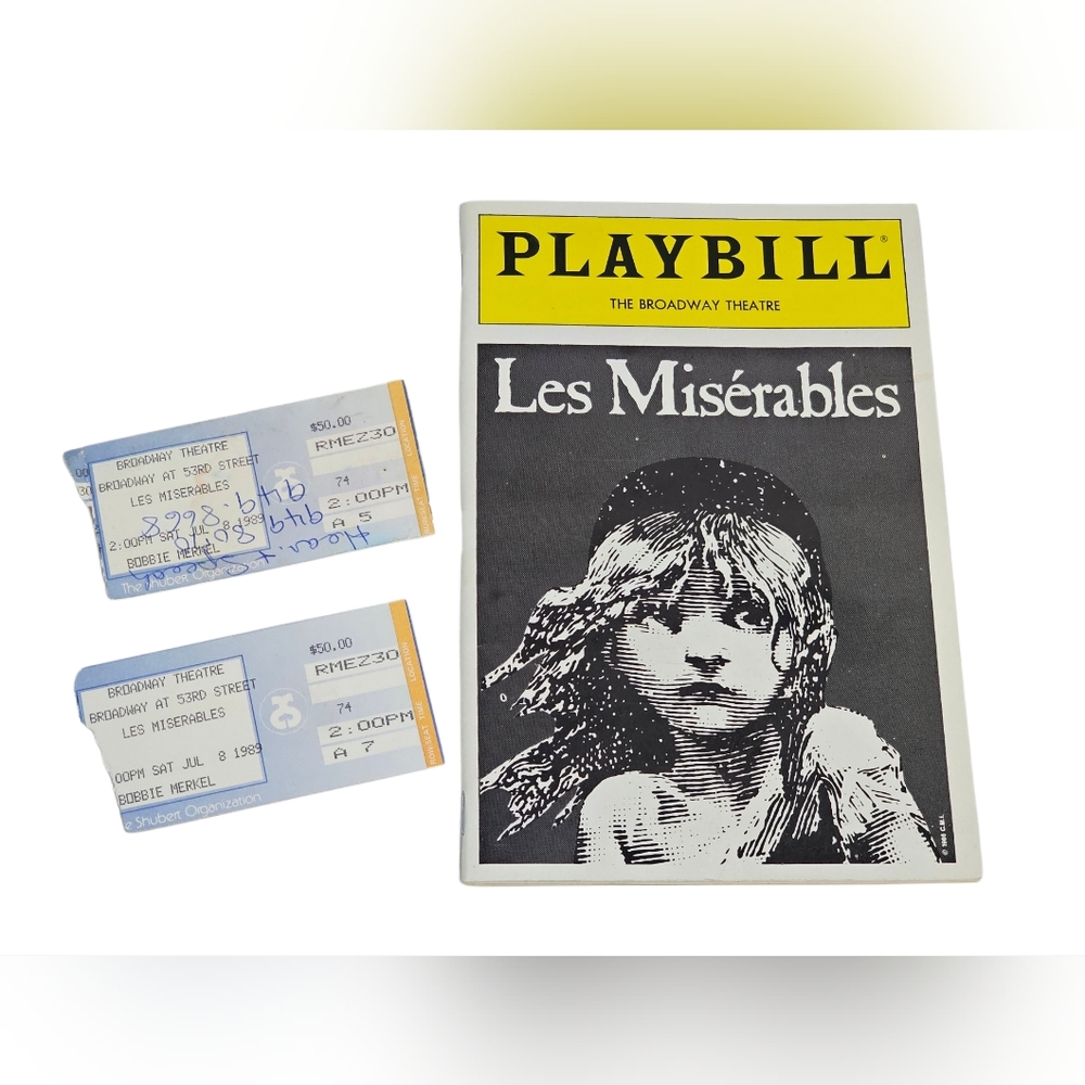 Les Miserables Broadway Theatre Playbill & Ticket Stub (2) July 1989 Baryshnikov